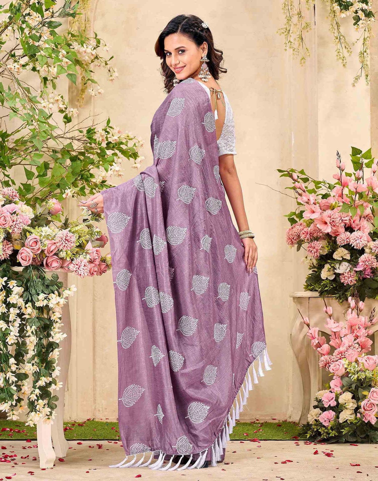 Mauve Vichitra Silk Printed Saree