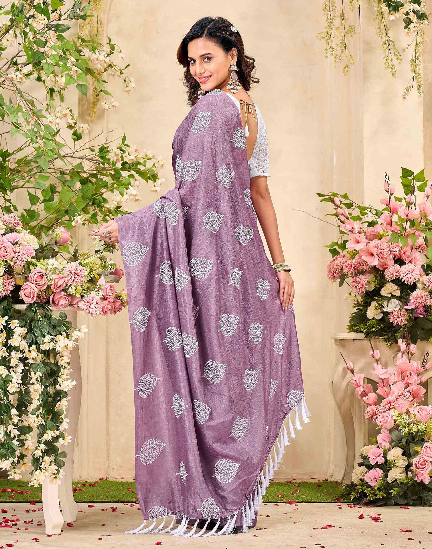 Mauve Vichitra Silk Printed Saree