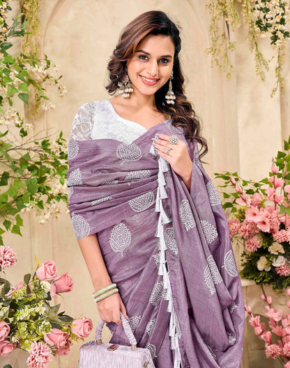 Mauve Vichitra Silk Printed Saree