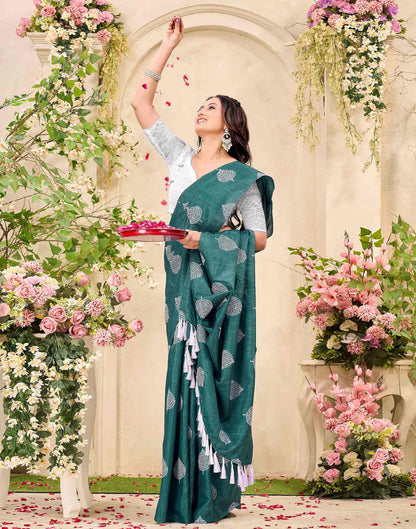 Rama Green Vichitra Silk Printed Saree