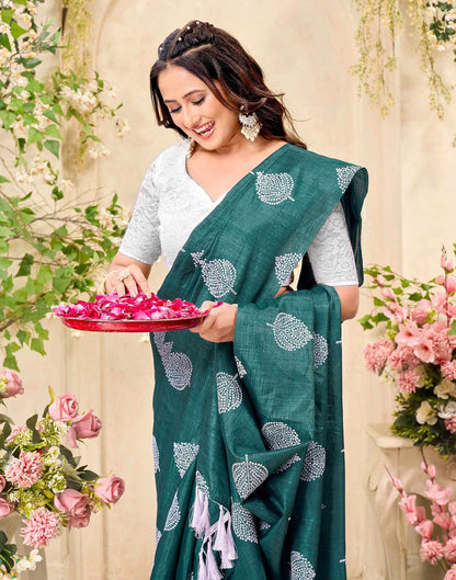 Rama Green Vichitra Silk Printed Saree