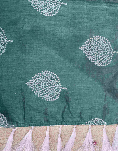 Rama Green Vichitra Silk Printed Saree