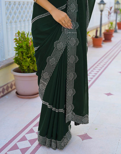 Bottle Green Shimmer Stone Work Embellished Saree