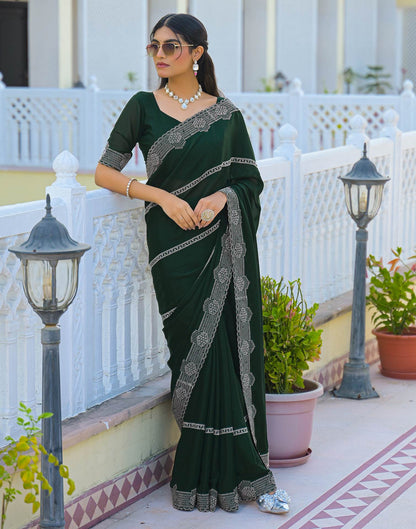 Bottle Green Shimmer Stone Work Embellished Saree