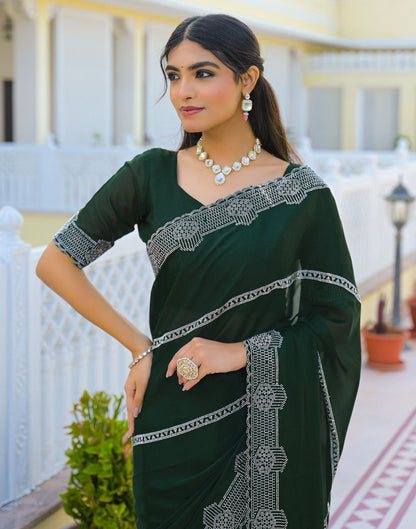 Bottle Green Shimmer Stone Work Embellished Saree