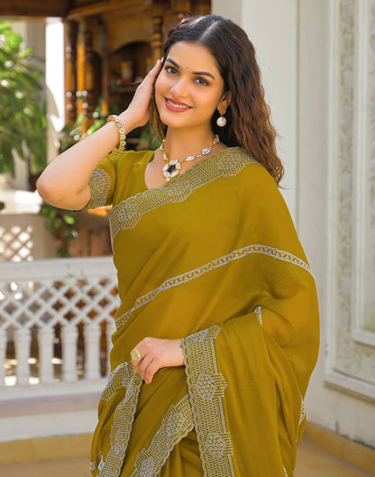 Mustard Yellow Shimmer Stone Work Embellished Saree