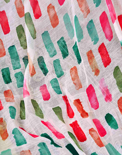 Ready To Wear White Linen Printed Saree With Pocket
