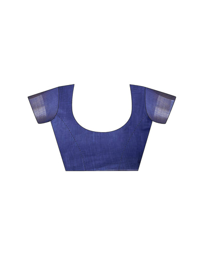 Ready To Wear Dark Blue Linen Printed Saree With Pocket