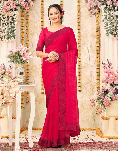 Rani Pink Shimmer Stone Work Swarovski  Saree