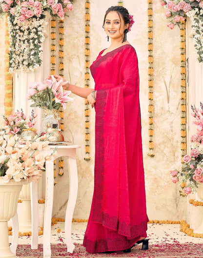 Rani Pink Shimmer Stone Work Swarovski  Saree