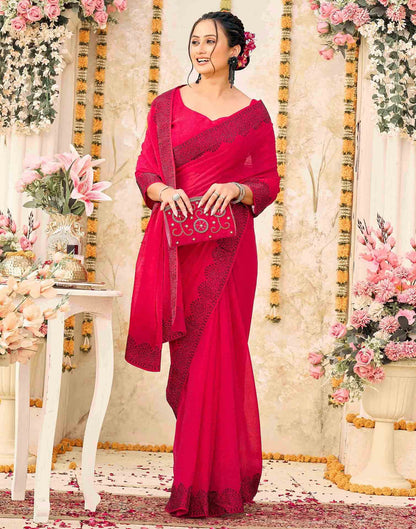 Rani Pink Shimmer Stone Work Swarovski  Saree