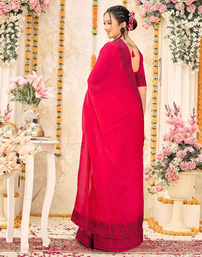 Rani Pink Shimmer Stone Work Swarovski  Saree