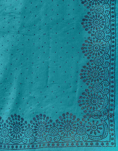 Teal Blue Shimmer Stone Work Swarovski  Saree