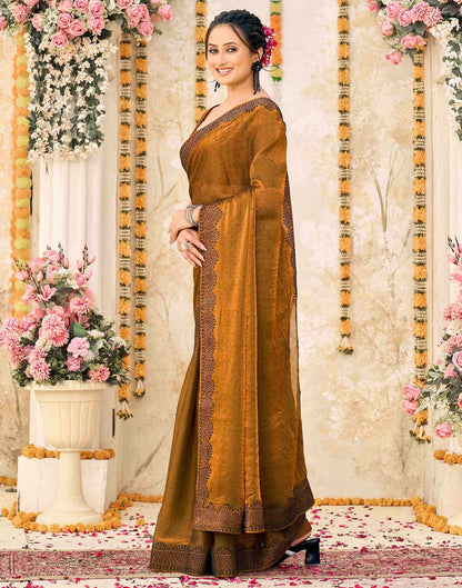 Brown Shimmer Stone Work Swarovski  Saree