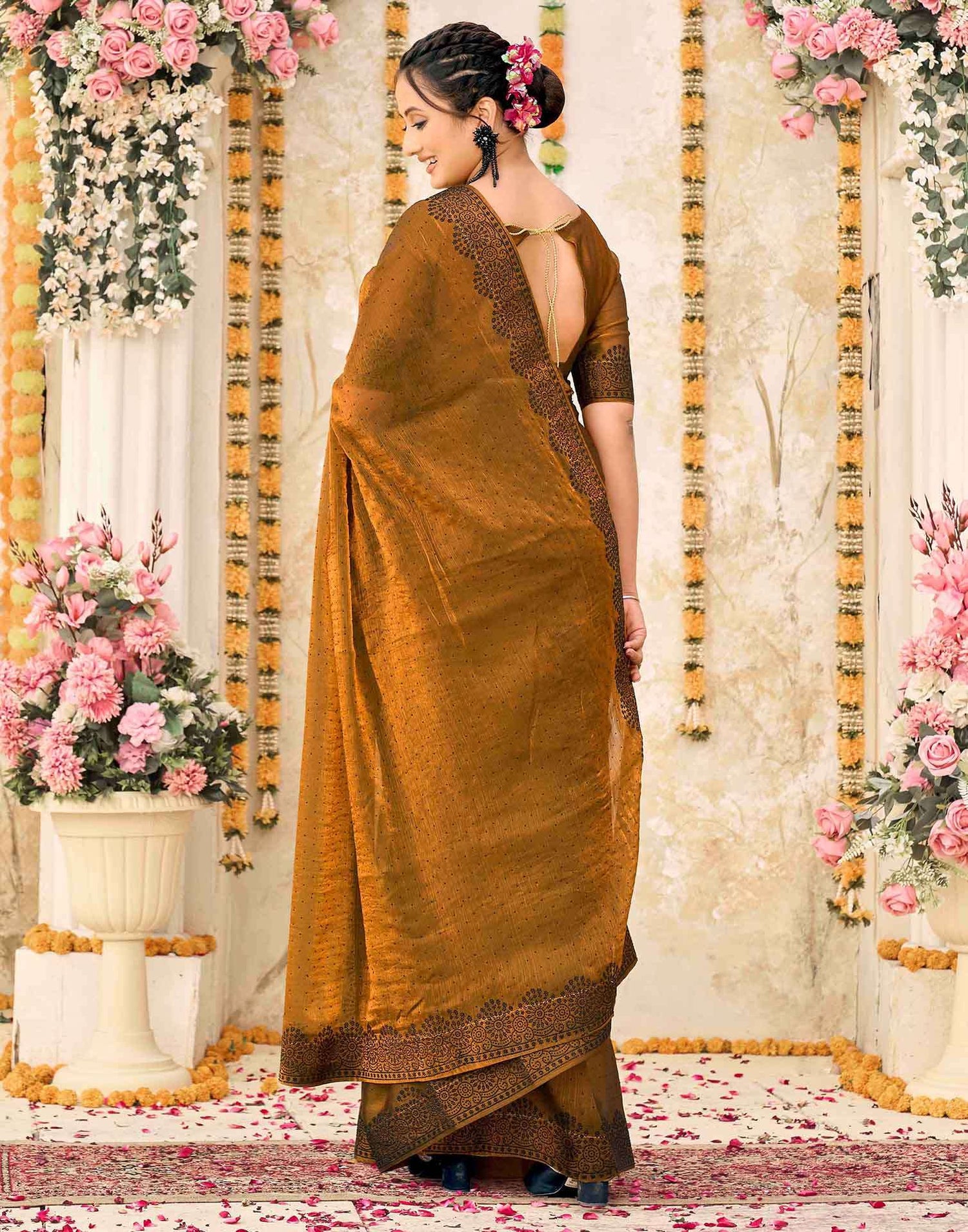 Brown Shimmer Stone Work Swarovski  Saree