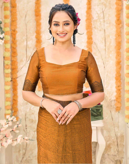 Brown Shimmer Stone Work Swarovski  Saree