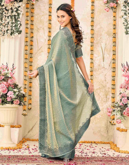 Dusty Teal Blue Shimmer Stone Work Swarovski  Saree