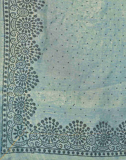 Dusty Teal Blue Shimmer Stone Work Swarovski  Saree