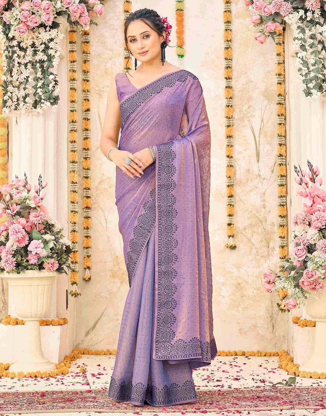 Lavender Shimmer Stone Work Swarovski  Saree