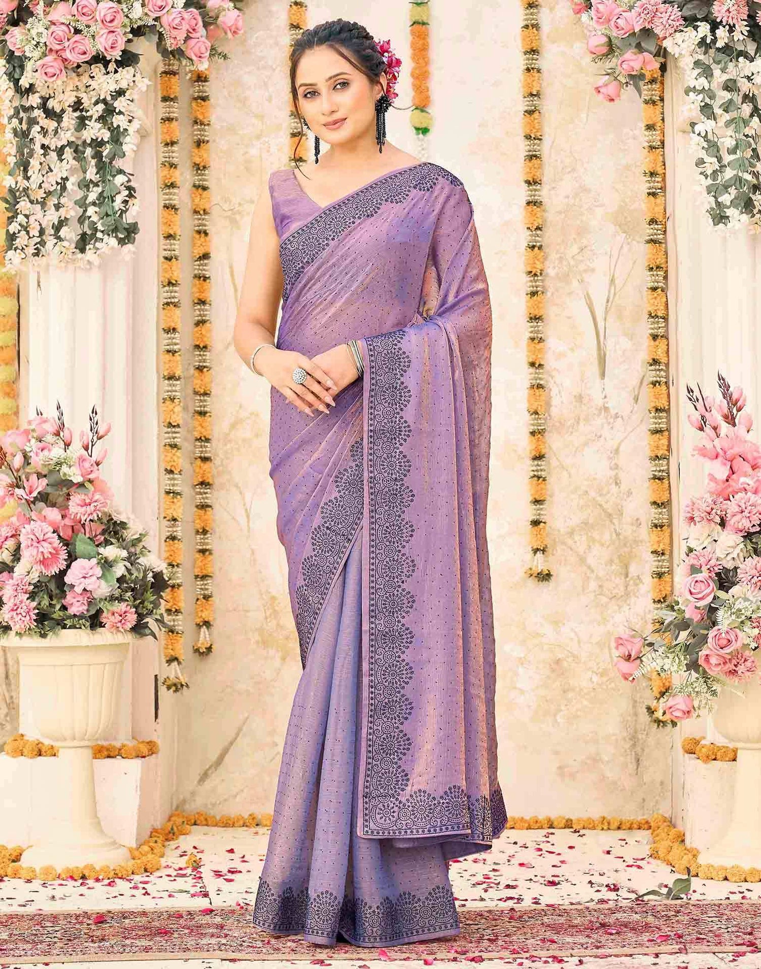 Lavender Shimmer Stone Work Swarovski  Saree