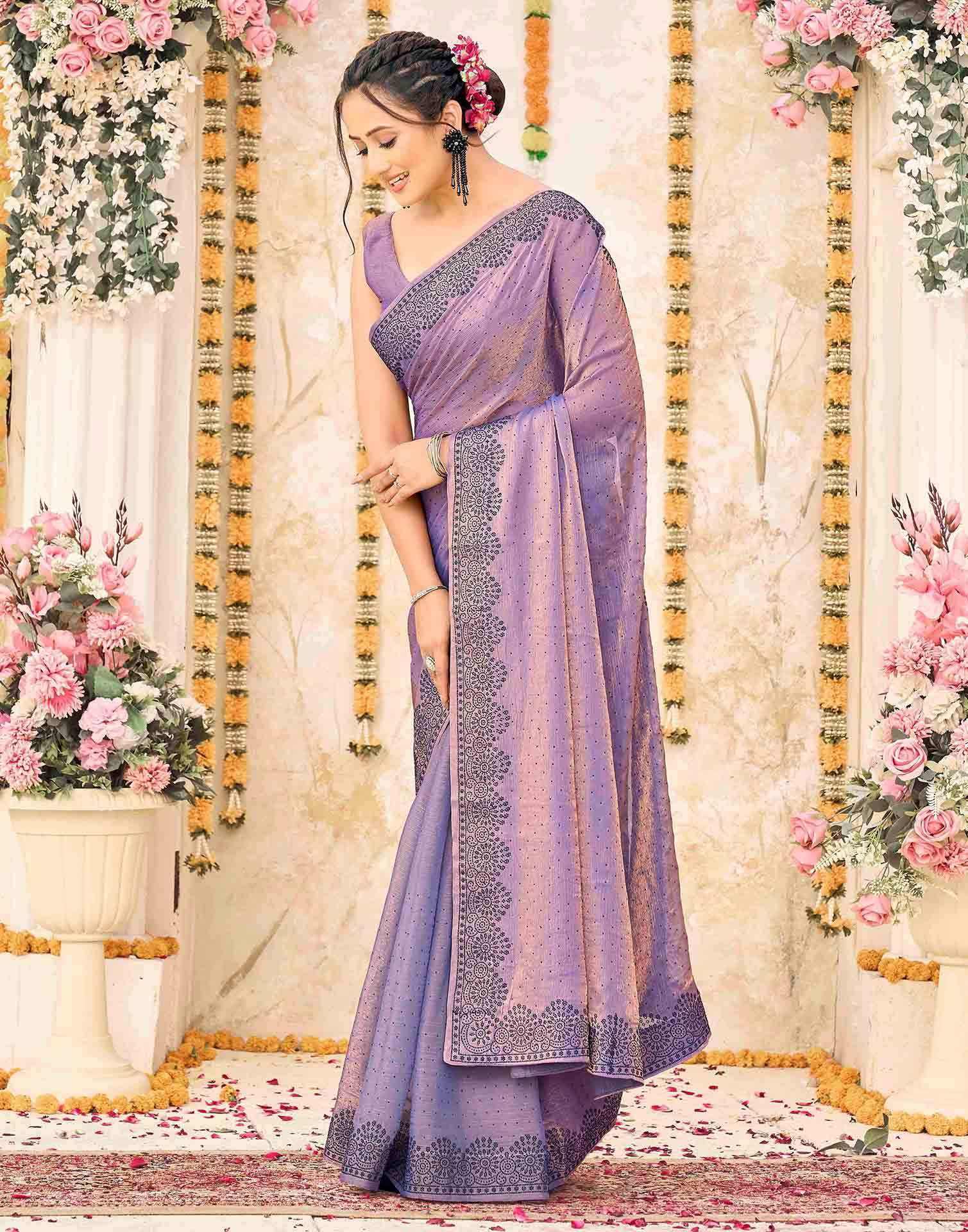 Lavender Shimmer Stone Work Swarovski  Saree
