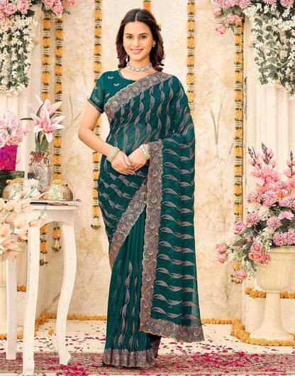 Teal Green Georgette Embroidery Swarovski Saree