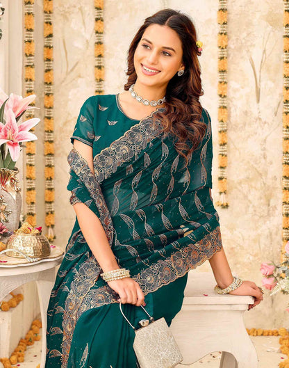 Teal Green Georgette Embroidery Swarovski Saree