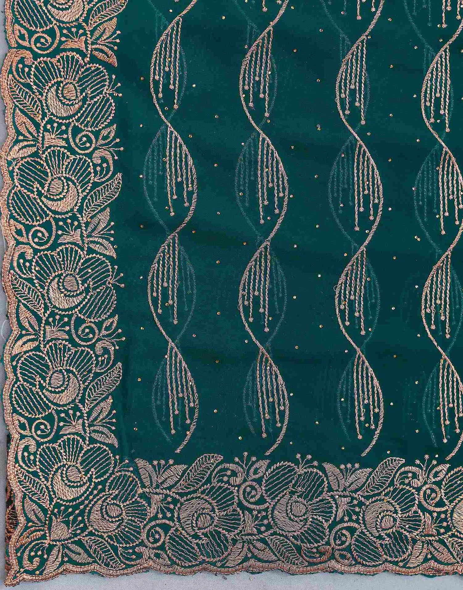 Teal Green Georgette Embroidery Swarovski Saree