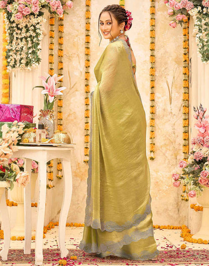 Pista Green Shimmer Stone Work Embellished Saree