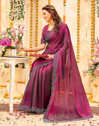Magenta Shimmer Stone Work Embellished Saree
