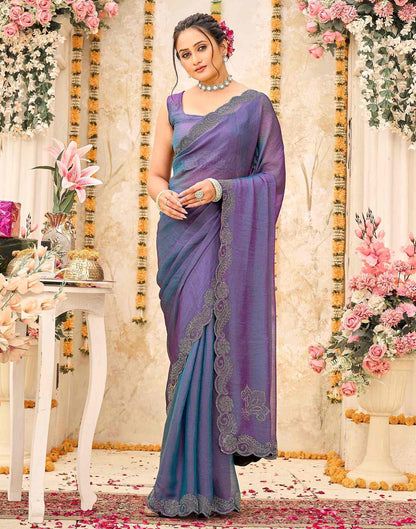 Purple Shimmer Stone Work Embellished Saree