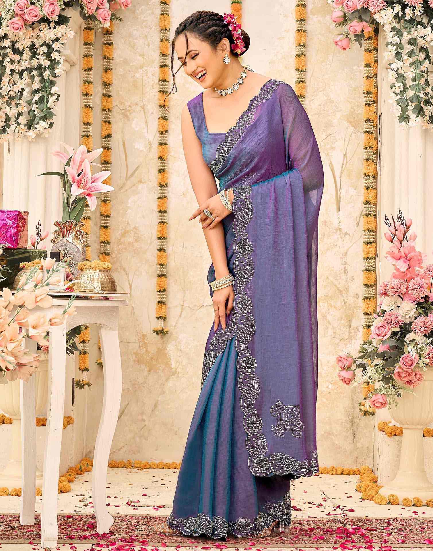 Purple Shimmer Stone Work Embellished Saree