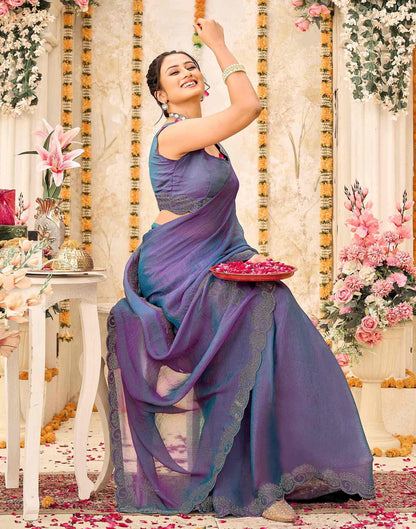 Purple Shimmer Stone Work Embellished Saree