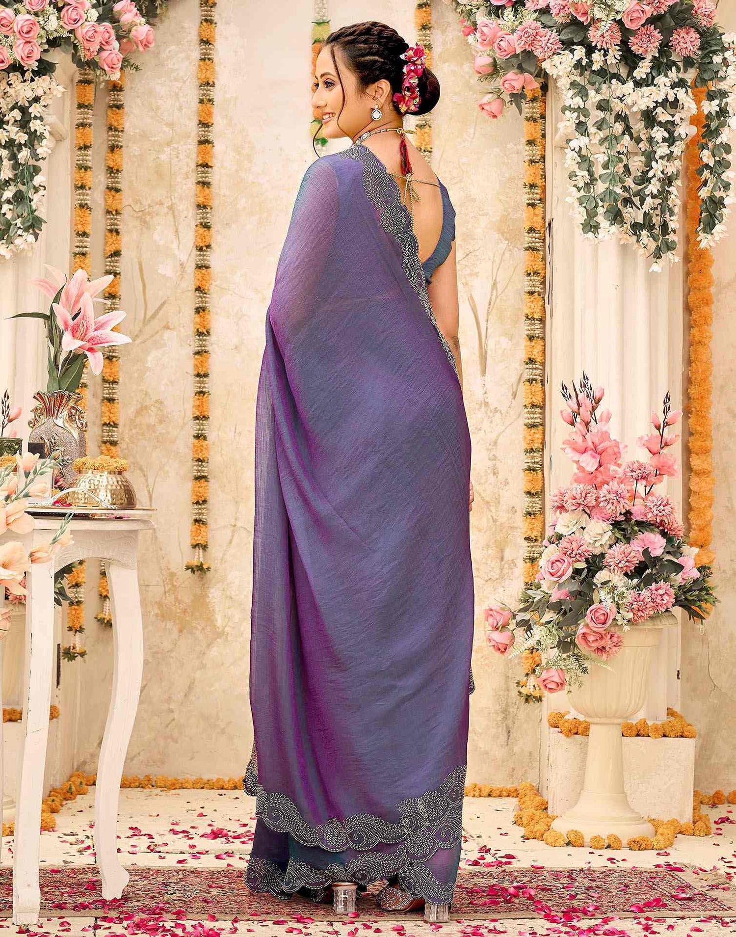 Purple Shimmer Stone Work Embellished Saree