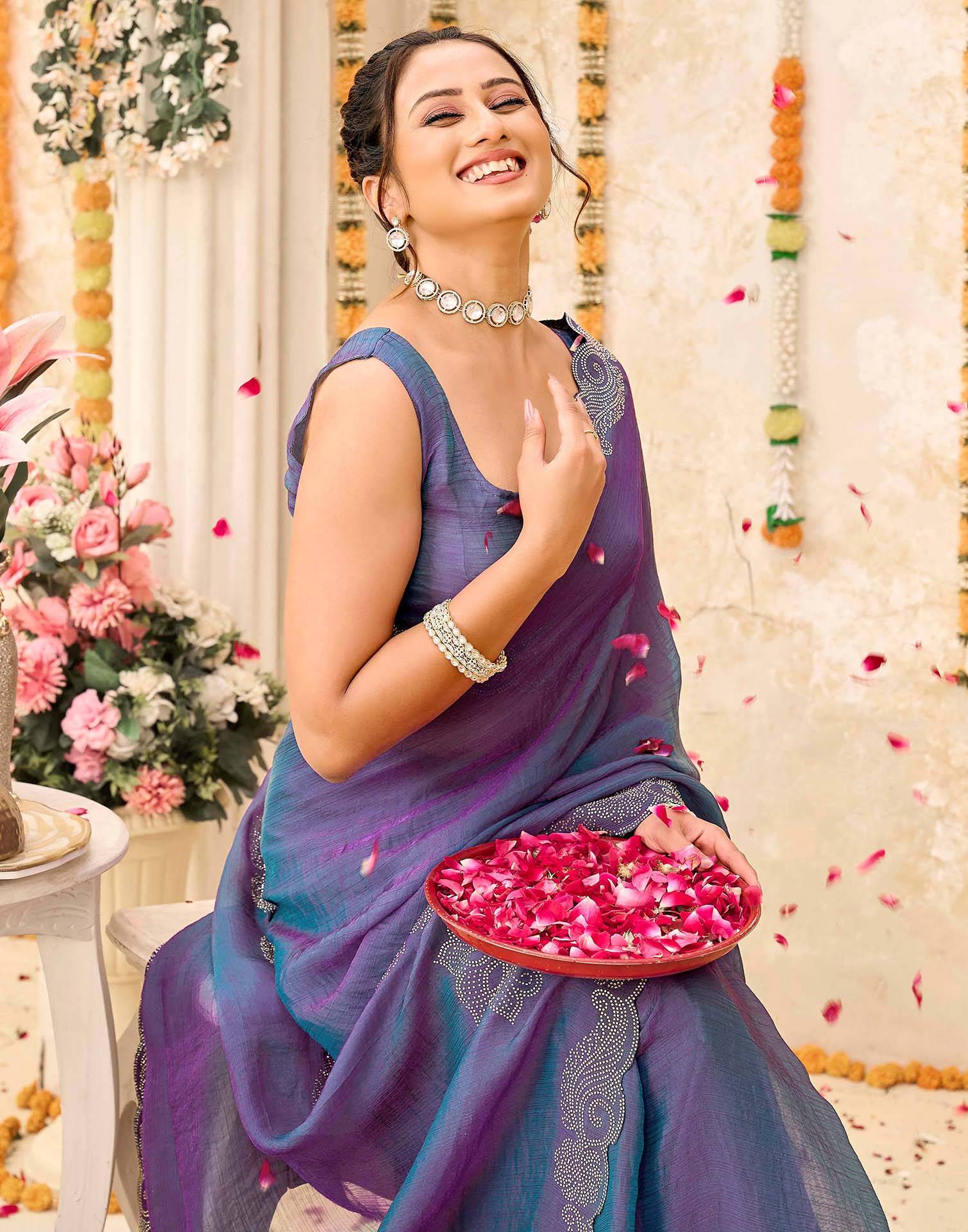 Purple Shimmer Stone Work Embellished Saree