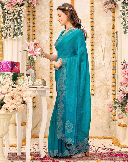 Teal Blue Shimmer Stone Work Embellished Saree