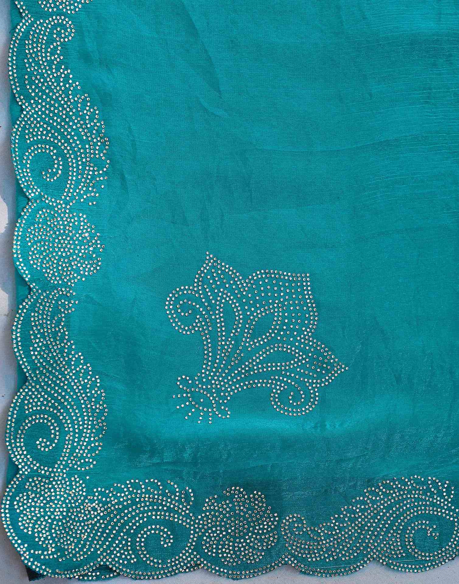 Teal Blue Shimmer Stone Work Embellished Saree