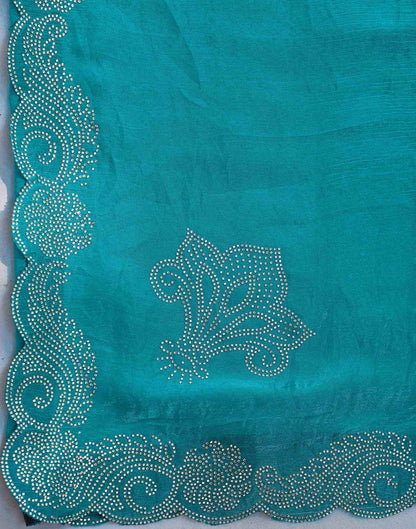 Teal Blue Shimmer Stone Work Embellished Saree