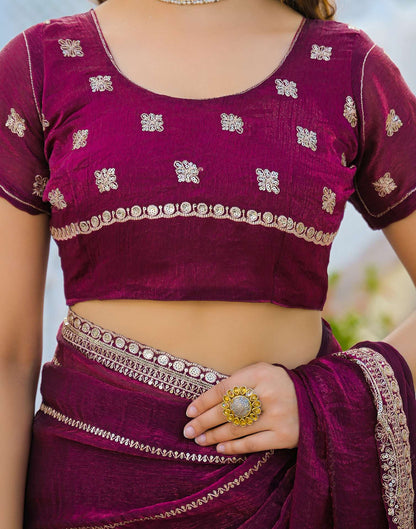 Magenta Shimmer Sequence Embroidery Saree