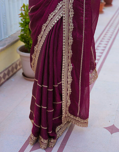Magenta Shimmer Sequence Embroidery Saree