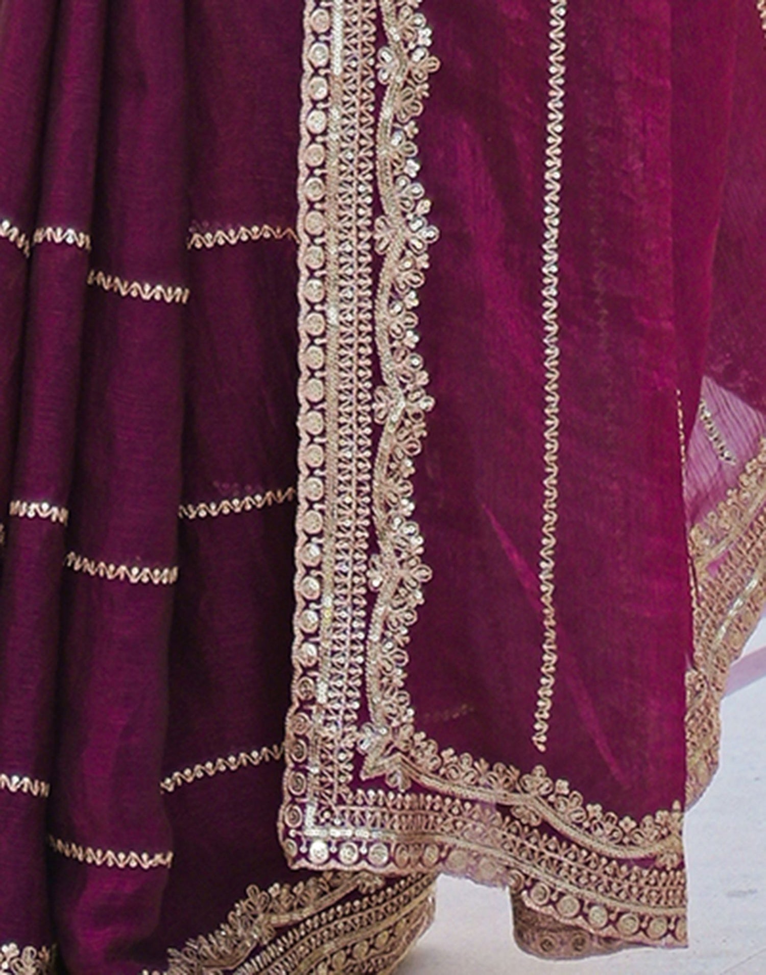 Magenta Shimmer Sequence Embroidery Saree