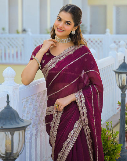 Magenta Shimmer Sequence Embroidery Saree