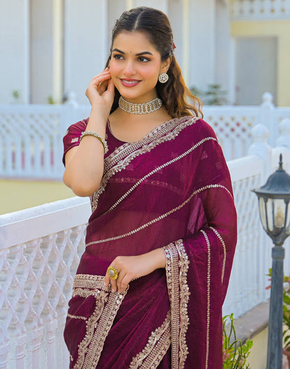 Magenta Shimmer Sequence Embroidery Saree