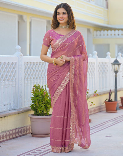 Dusty Pink Shimmer Sequence Embroidery Saree