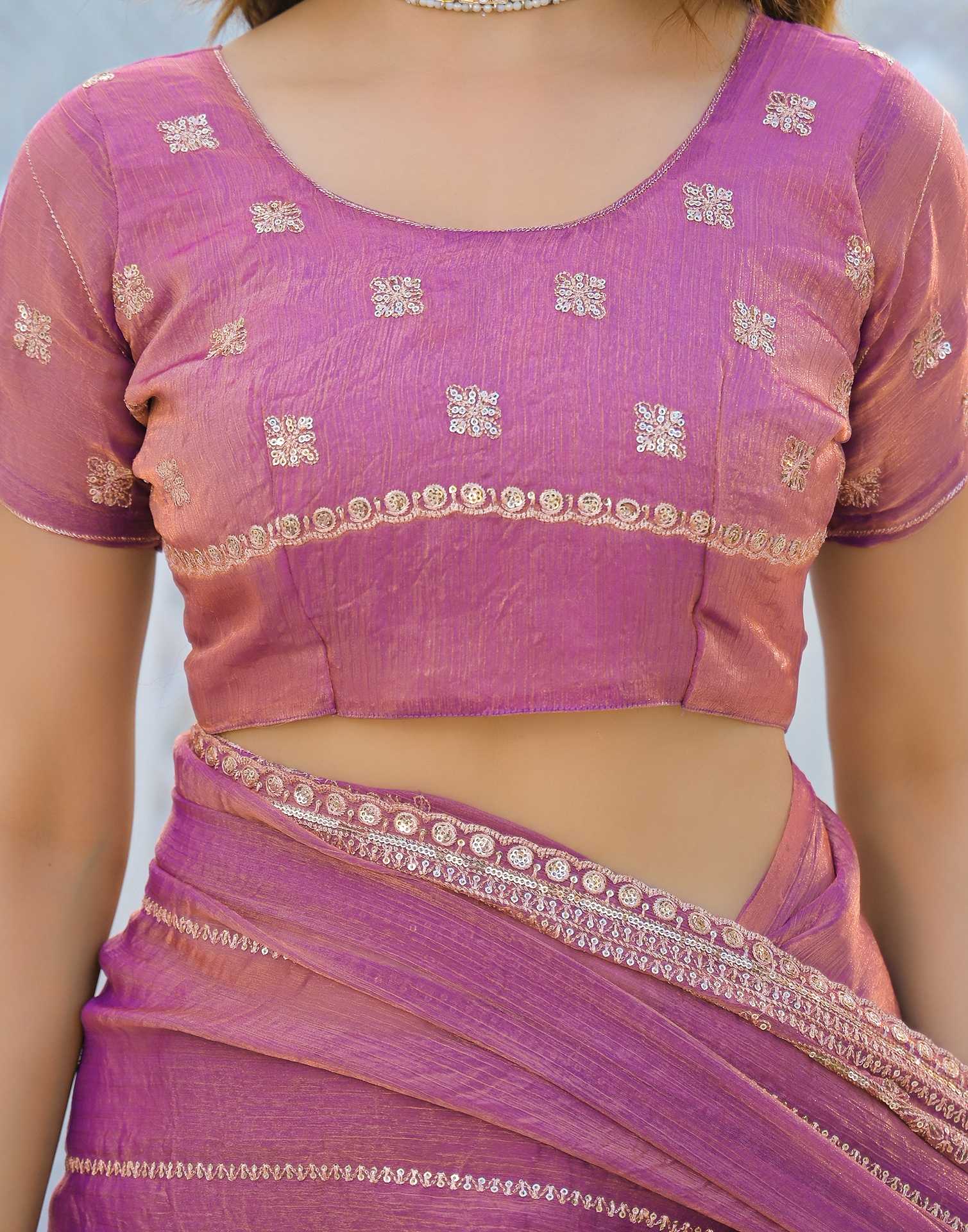 Dusty Pink Shimmer Sequence Embroidery Saree