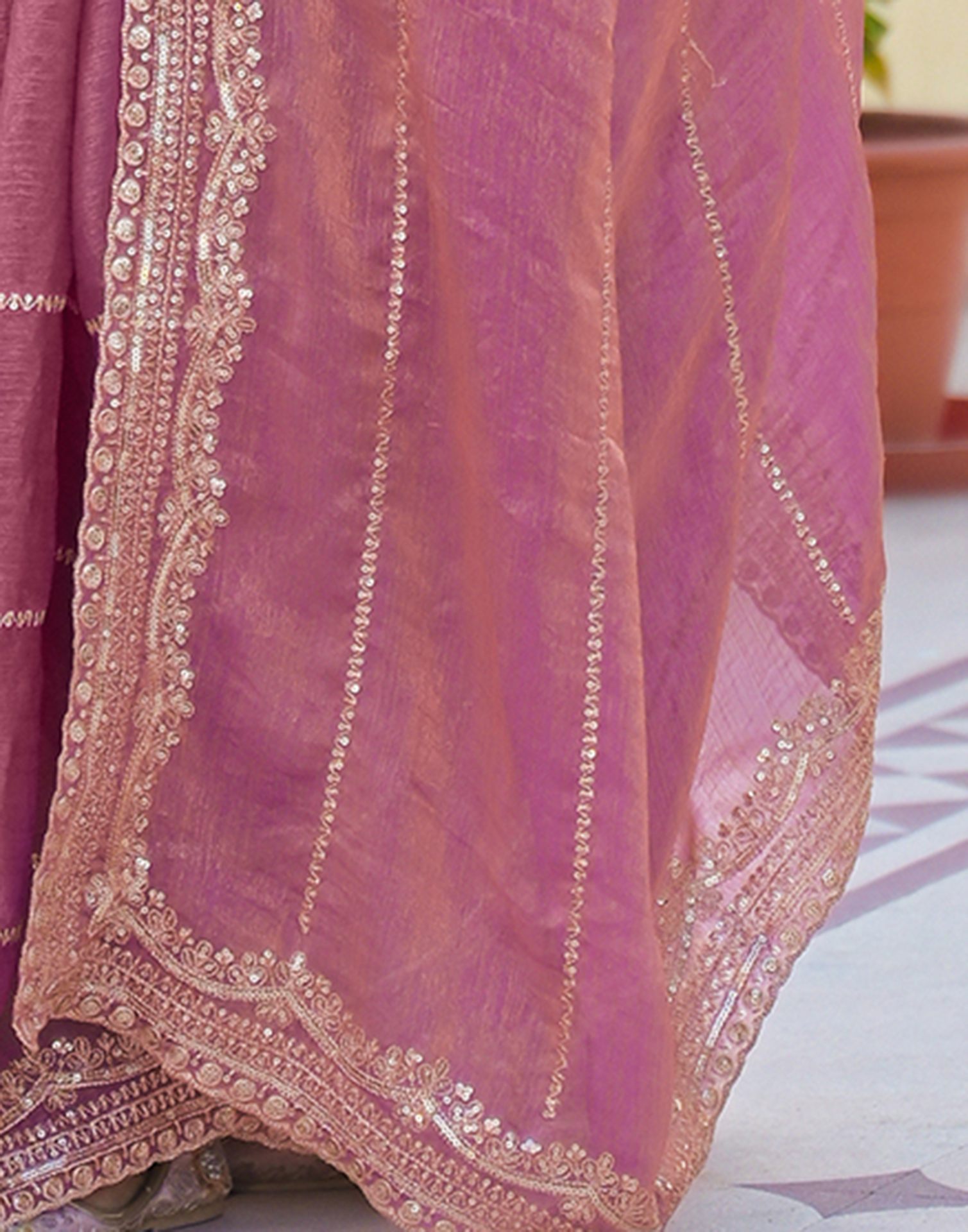 Dusty Pink Shimmer Sequence Embroidery Saree