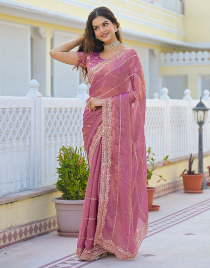 Dusty Pink Shimmer Sequence Embroidery Saree