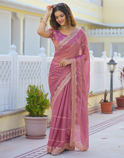 Dusty Pink Shimmer Sequence Embroidery Saree