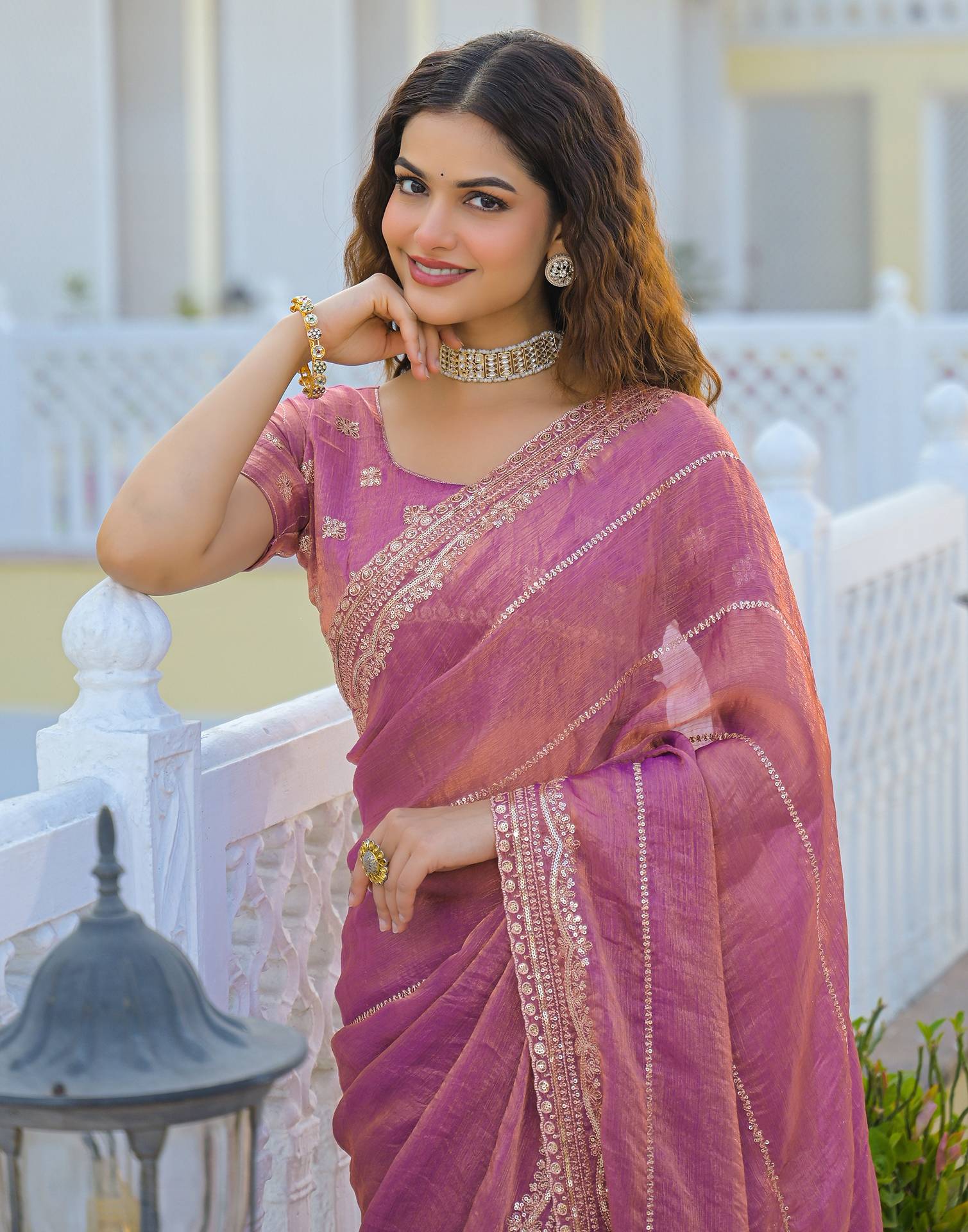 Dusty Pink Shimmer Sequence Embroidery Saree