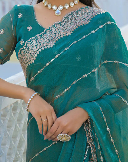 Teal Green Shimmer Sequence Embroidery Saree